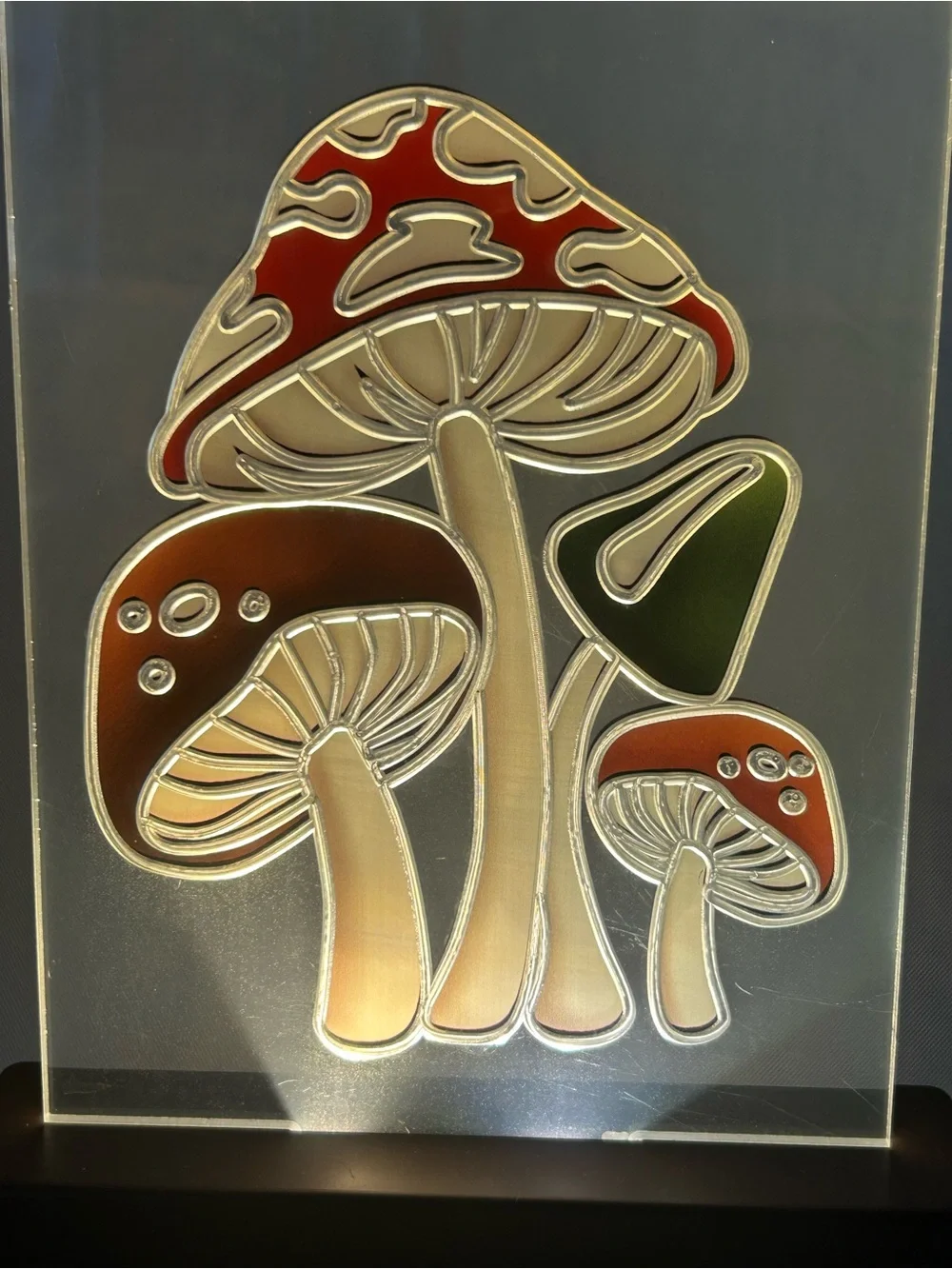 Boho mushroom acrylic LED light clear laser-engraved